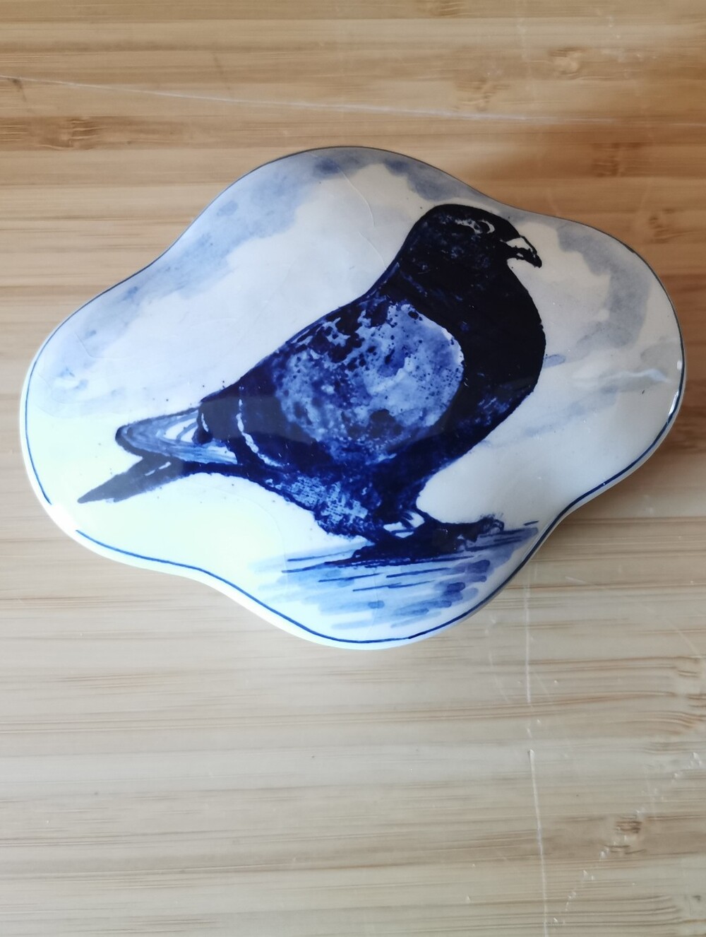 Vintage Delft Blauw Hand Painted Bird Jewelry Box Dutch Ceramic Trinket Box